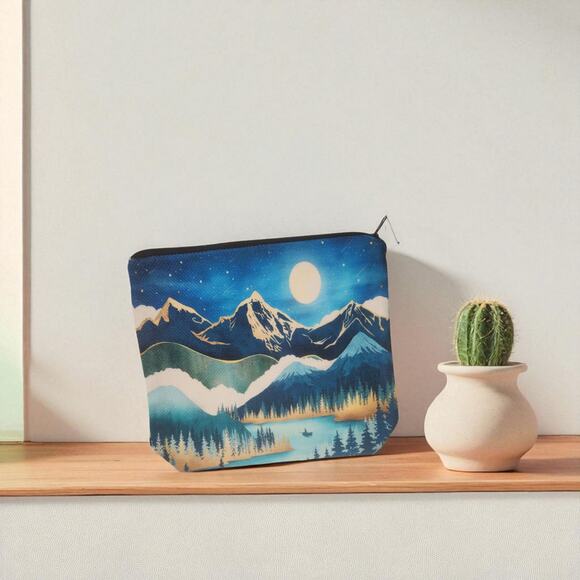 Cosmetic Bag Mountain Forest Nature Landscape Makeup Pouch Travel 8x7 - Picture 6 of 7